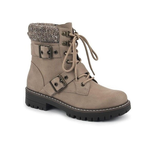 Cliffs by White Mountain Shoes - Cliffs Womens 7 M Natural Fabric Marlee Lace Up Combat Boots NIB GV2